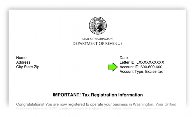 Tax registration letter arrow to Account ID