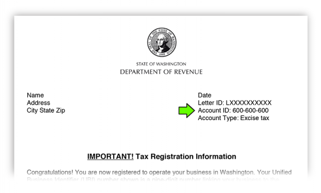 tax registation letter arrow to Account ID